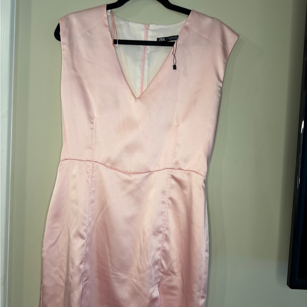Zara Light Pink Satin Midi Dress
